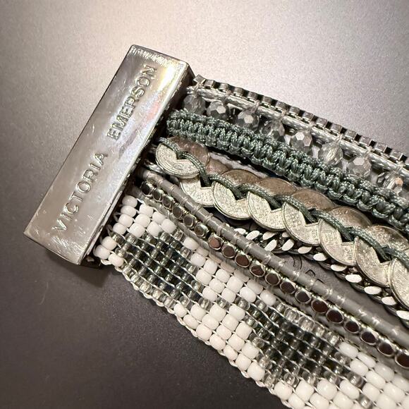 Victoria Emerson Six Strand Silver Gray Green Wrap Bracelet - Picture 6 of 8